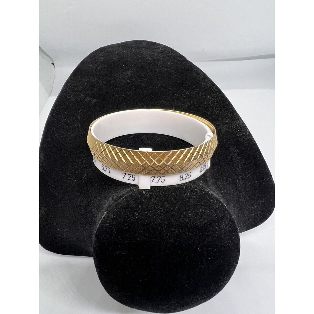 Vintage Monet Gold Tone Bangle Bracelet Etched Crosshatch 7.5 Inches Fashion